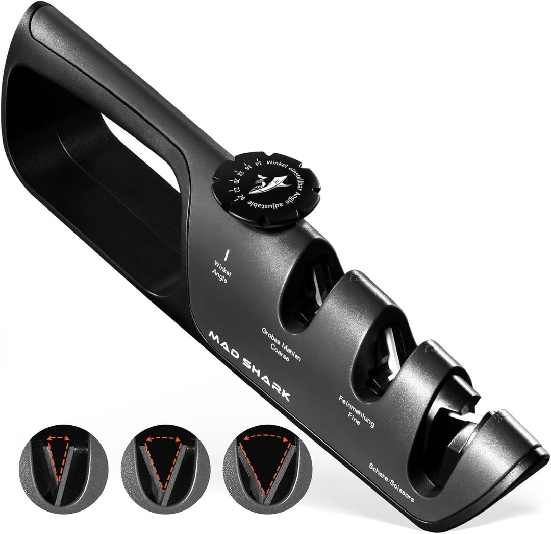 MAD SHARK Knife Sharpener, 6 Adjustable Sharpening Angle, Coarse & Fine Knife Sharpener Tool, Handheld Manual Knives Sharpener for Kitchen Knives, Pocket , Scissors, LARGE, Black