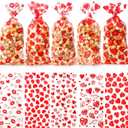 100 PCS Valentines Cellophane Bags(5x11 Inch) with Ties for Candy Goodie Treat Snack Goody Cookie Small Gifts Wrap Plastic Ziplock Bag Baggies Pouch Valentine Galentine Party Favors Supplies Decor