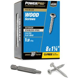 Power Pro 48619 Wood Screws, #8 x 1-1/4", Premium Stainless Marine Screws, Rust Resistant, Stainless Steel, 1lb Box, 242 pcs (Silver)