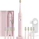 Sonic Electric Power Toothbrush for Adults & Kids,3 Deep Clean Modes IPX7 40000VPM Rechargeable Toothbrush with 8 Brush Heads, Travel Case, 2-Min Smart Timer, One Charge Last 60 Days(Pink)