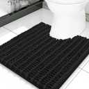 Smiry Bathroom Toilet Rugs U Shaped 20x20, Extra Soft Absorbent Non Slip Rubber Backing Chenille Contour Bath Rugs for Toilet, Machine Washable Contoured Bath Mats, Black