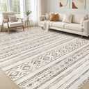 cotiled 8x10 Area Rug Living Room: Washable Boho Rugs with Non Slip Backing Large Soft Indoor Stain Resistant Carpet for Bedroom Farmhouse Dining Room Lightweight Home Decor Cream Brown