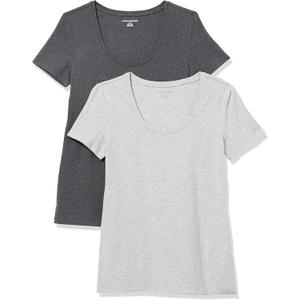 Amazon Essentials Women's Regular-Fit Short-Sleeve Scoop Neck T-Shirt, Summer Casual, Pack of 2 (Medium)