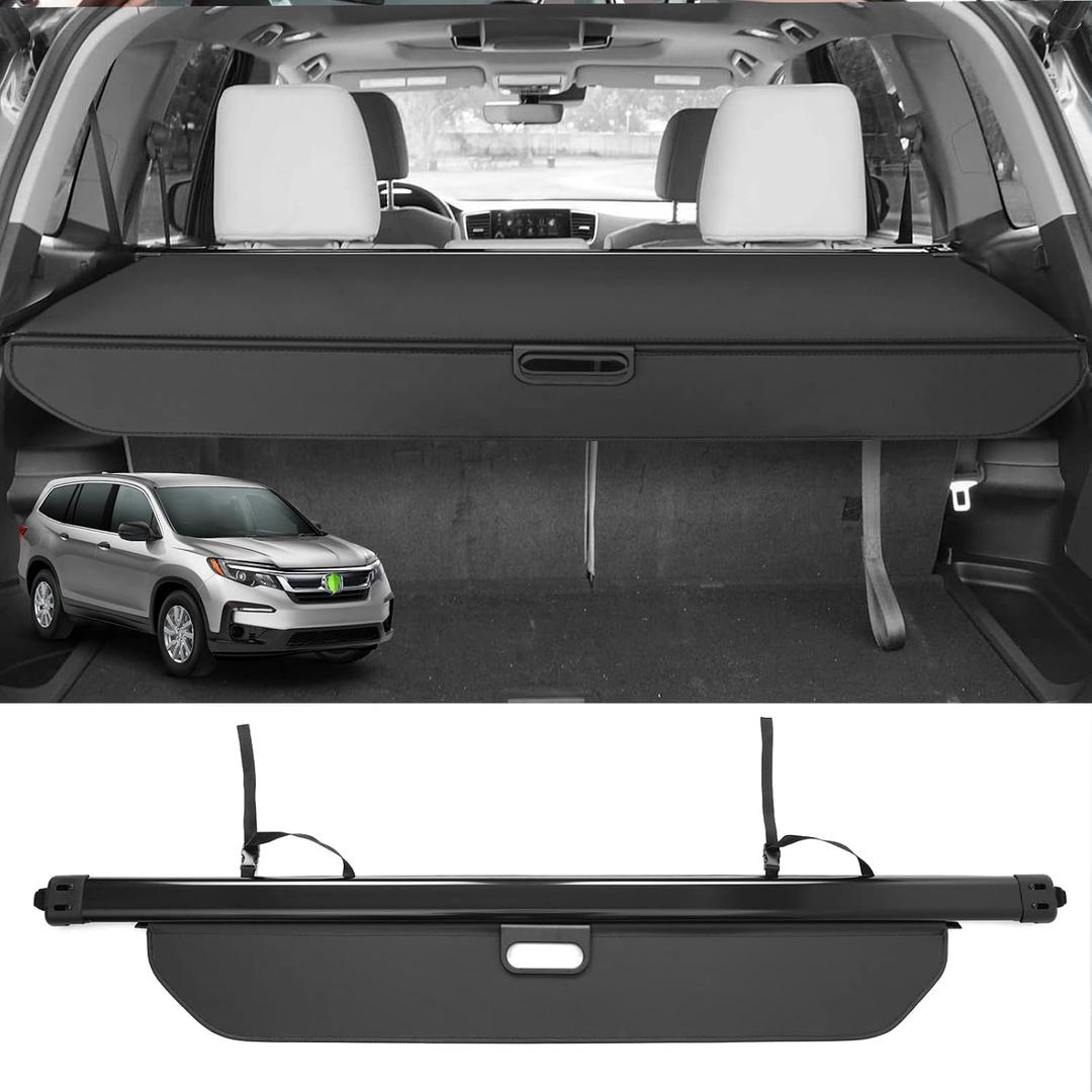 Powerty Cargo Cover for 2016-2022 Honda Pilot Trunk Cover Retractable Trunk Shielding Shade for Pilot Accessories Cargo Luggage Cover No Gap (NOT for Honda Passport or Pilot EX 2016)
