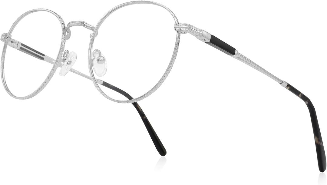 Round Reading Glasses for Women Men Vintage Retro Blue Light Blocking Computer Readers (Silver)