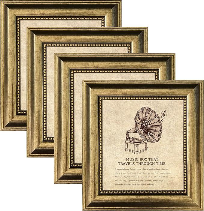 5x5 Picture Frame with Real Glass, 4 set Ornate Vintage Picture Frames for Wall or Tabletop Display, 5 x 5 photo Frame for Wall home best gift (ps-ps-Gold-4pcs