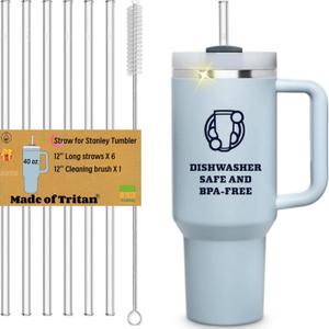 Straws for Stanley Cup 40 OZ, Replacement Straw for Stanley 40OZ Tumbler, Reusable Straws Accessories, Dishwasher Safe,Clear & BPA Free with Cleaning Brush, 6-Pack