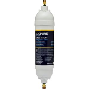 EcoPure EPINL30 5-Year In-Line Refrigerator Water Filter Universal Fit for Most Fridges, Ice Makers, RVs & Boats Reduces Chlorine Taste & Odor Easy DIY Install with 1/4" Fittings