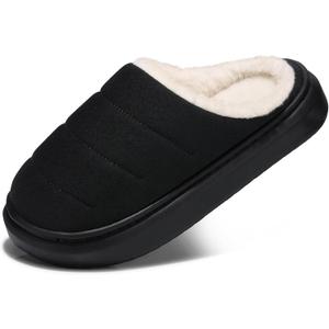 SHIBEVER Fuzzy Slippers Women Indoor: Memory Foam Warm House Shoes - Slip On Closed Toe Comfy Bedroom Slippers Women (Black)