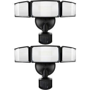 UME 2 Pack 5500LM LED Security Lights Motion Sensor Light Outdoor, 49W, 5000K Daylight, IP65 Waterproof, Dusk to Dawn, 3 Head Motion Detected Flood Light for Garage, Yard, Porch (Black)