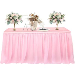 6 FT Pink Tulle Table Skirt  Table Skirt Tablecloth for Round Rectangular Tables Made of Tutu Fabric Restaurant Dessert Table Wedding Birthday Party Decor Disposable