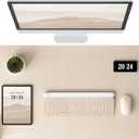 Aothia Dual-Sided Desk Mat - Leather & Cork Desk Protector, Large Mouse Pad & Writing Pad for Office/Home, Waterproof, Beige (35.4" x 15.7")