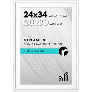 Americanflat 24x34 Poster Frame with Polished Plexiglass - Use as 20x30 Frame with Mat or Display 24x34 Photo Without Mat - Streamline Collection - Thin Border Picture Frames for Wall - White