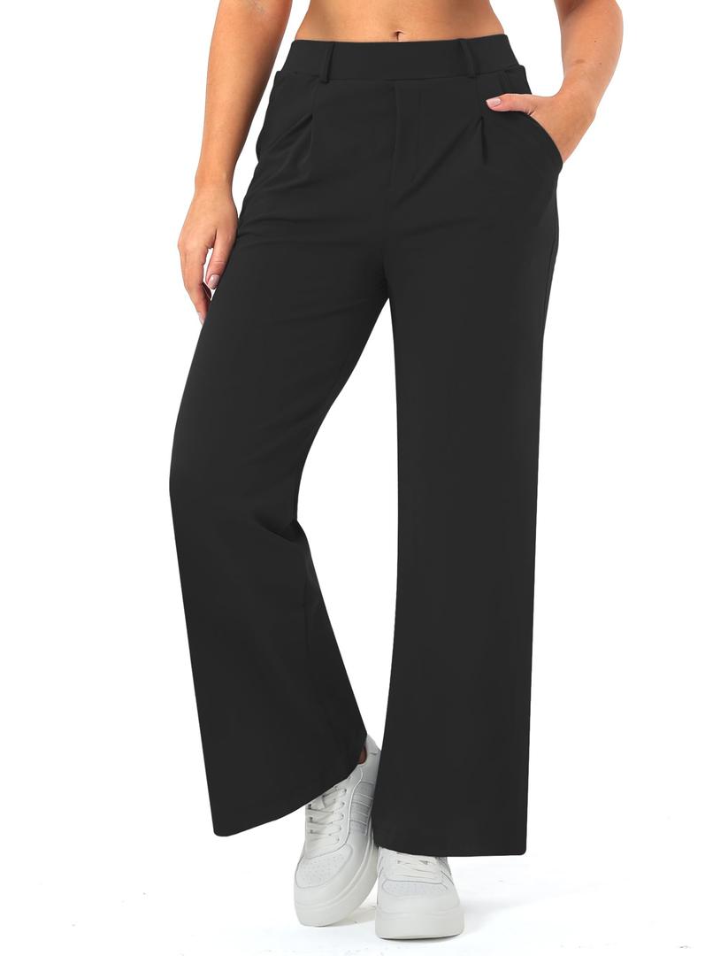 Wide Leg Work Pants for Woman Stretchy Office Slack Dress Pants Business Trousers with Pockets, XL