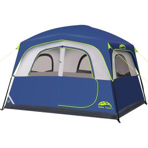 Happy Travel Tent 6 Person Tents for Camping, Waterproof Easy Setup Camping Tent with Rainfly, Portable Large Family Cabin Tent with 5 Large Mesh Windows and Carry Bag for Outdoor Camping & Hiking (Blue)