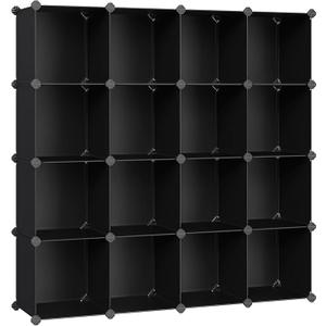SONGMICS Cube Storage Organizer, Set of 16 Plastic Cubes, Closet Organizers and Storage, Room Organization, Bedroom Living Room, 12.2 x 48.4 x 48.4 Inches, Black ULPC44BK