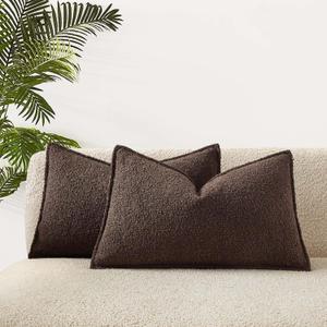 JUSPURBET Brown Decorative Pillow Covers 16x24 Set of 2 Throw Pillow Covers for Couch Sofa Bed Cozy Boucle Textured Lumbar Cushion Covers Cases with Hidden Zipper for Living Room Home Decor