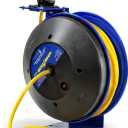 Goodyear Extension Cord Reel Retractable 12AWG x 50' Feet 3C SJTOW Cable Triple Tap Connector Power Rating 125 Volt AC 13 Amp 1625 Watt Industrial Steel Single Arm