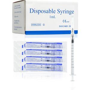 100 Pack 1ml 27G 0.5-Inch Luer Lock Science Lab Syringe, Individually Sealed for Labs, Liquid Measuring, and Dispensing