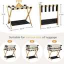 26.77" Full Assembled Luggage Rack for Guest Room, Set of 2 Bamboo Foldable Suitcase Stand, Bedroom & Hotel, Folding Luggage Holder with 5 Nylon Straps, 600D Oxford Fabric Shelf Natural Wood