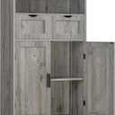 Iwell Storage Cabinet with 2 Drawers & 2 Adjustable Shelves, Kitchen Cabinet, Cupboard, for Living Room, Kitchen, Entryway, Home Office, Grey, 42.5"H