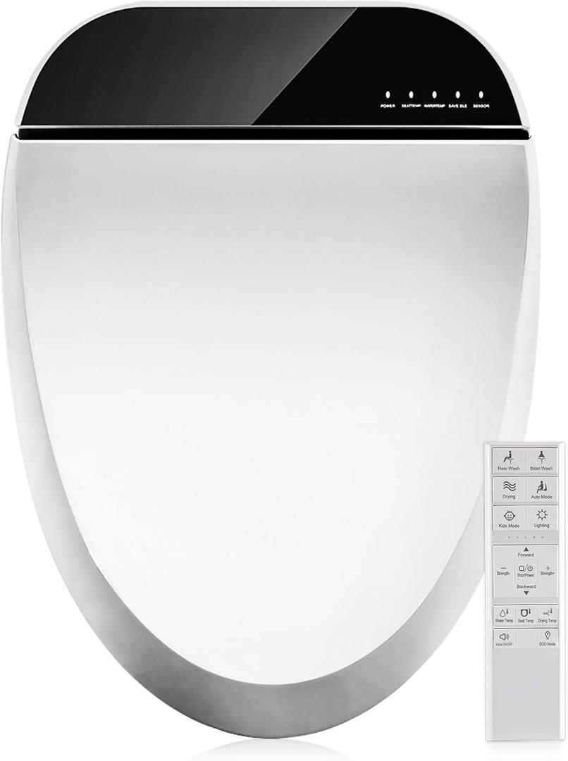 Combier Bidet Toilet Seat with Heated Warm Water & Nozzle Wash, Auto-Dry, Quiet Close Lid, Wireless Remote - Electric Bidet Seat 102S-B(Elongated)
