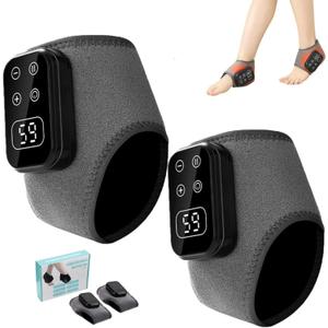 Foot Triple Method Massager, USB Rechargeable 3 in 1 Foot Massager, Ankle Heat Wrap Wireless Portable with 3 Vibration Mode, 5 Heat Leavel for Home Office Travel (Grey-1 Pair)