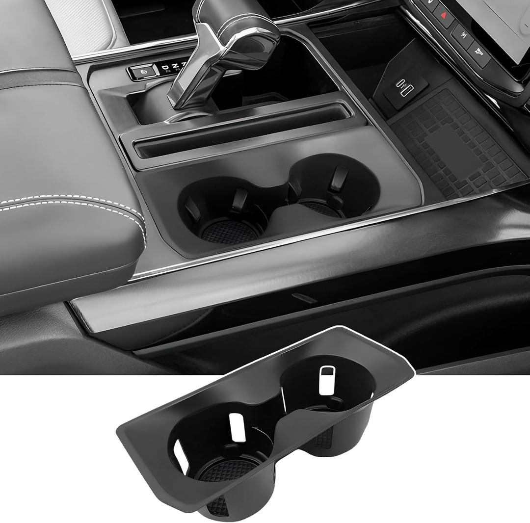 Cup Holder for 2021-2025 Ford F150 Center Console Cup Holder Insert Silicone Cupholder Coaster Liner for 2021 2022 2023 2024 2025 F-150 Only Truck Interior Accessories Black(Fit Bucket Seat)
