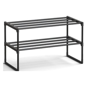 SONGMICS Shoe Rack, 2-Tier Shoe Organizer, Metal Storage Shelf, Upright or Upside Down, for 6-9 Pairs, Stackable, for Entryway, 11.8 x 26.8 x 14.6 Inches, Black ULSA202B01