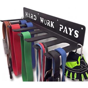 Home Gym Accessories Organization Storage Rack Equipment For Home 8 Hook Wall Hanger Display Gear Barbells Resistance Bands Jump Ropes Lifting Belt Hanger Accessories Hardware Included (Hard work pays)