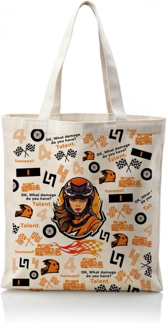 2 x WDSXWH Race Lover Gift, Racing Fans Canvas Tote Bag, Cartoon Lover Gift, Women Cotton Canva Bags, Tote Bag for Grocery, Shopping, Beach & Daily Use, Racing Game Gifts