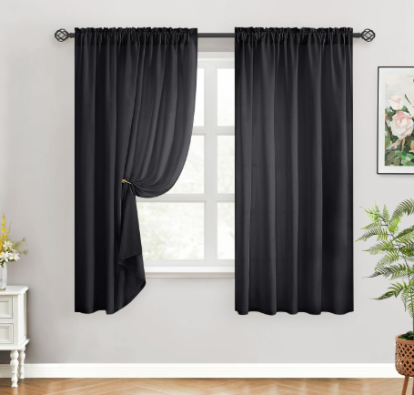 HOMEIDEAS Non-See-Through Light Grey Privacy Sheer Curtains, 52 X 63 Inches Long 2 Panels Sheer Curtains Light Filtering Window Drapes for Bedroom Living Room Black