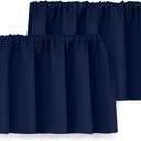 Yakamok 18 Inches Long Blackout Curtain Valances for Kitchen Windows - 2 Panels Blackout Window Valances for Basement with Rod Pocket (Navy Blue,Width 40 by Length 18,2 Panels)