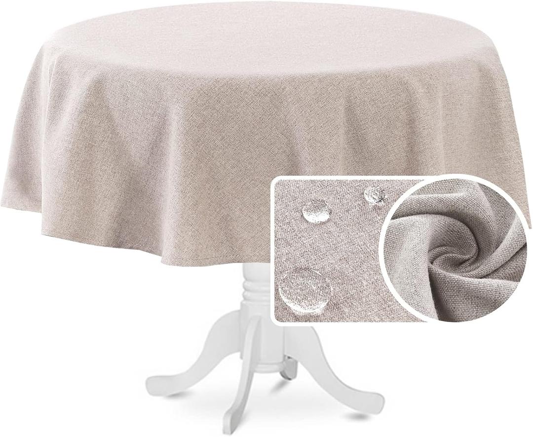 H.VERSAILTEX Linen Textured Tablecloth Round 70 inch Waterproof Decorative Table Cloth Spill-Proof Linen Look Cover for Party Table Extra Soft and Thick Fabric Wrinkle Free, Heather Sand