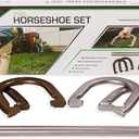 Champion Sports Horseshoe Set: Traditional Outdoor Lawn Game includes Four Professional Solid Steel Horseshoes with Solid Steel Stakes & Carrying Storage Case
