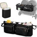 Double Stroller Organizer Compabitle with BOB Duallie and Baby Jogger City Mini GT2 Double Stroller, Double Parent Stroller Caddy Organizer with Cup Holder and Cooler Bag, Black(Empty Bag)