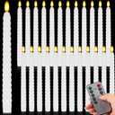 Kittmip 24 Pcs Christmas Flameless LED Taper Candles with Remote, Fake Candle Sticks Twisted Flickering Light, Electric Handheld Candlesticks for Church Wedding Party Decorations(White)