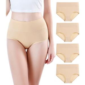 wirarpa Women's Modal Underwear Soft High Waist Briefs Ladies Panties 4 Pack (Regular & Plus Size) (X-Large)