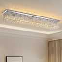 7PM Rectangular Chandelier, Modern Dining Room Light Fixture with Raindrop Chandelier Crystals, 13-Light Flush Mount Rectangle Chandelier for Dining Room Kitchen,Chrome Finish L59'' x W10'' x H9''
