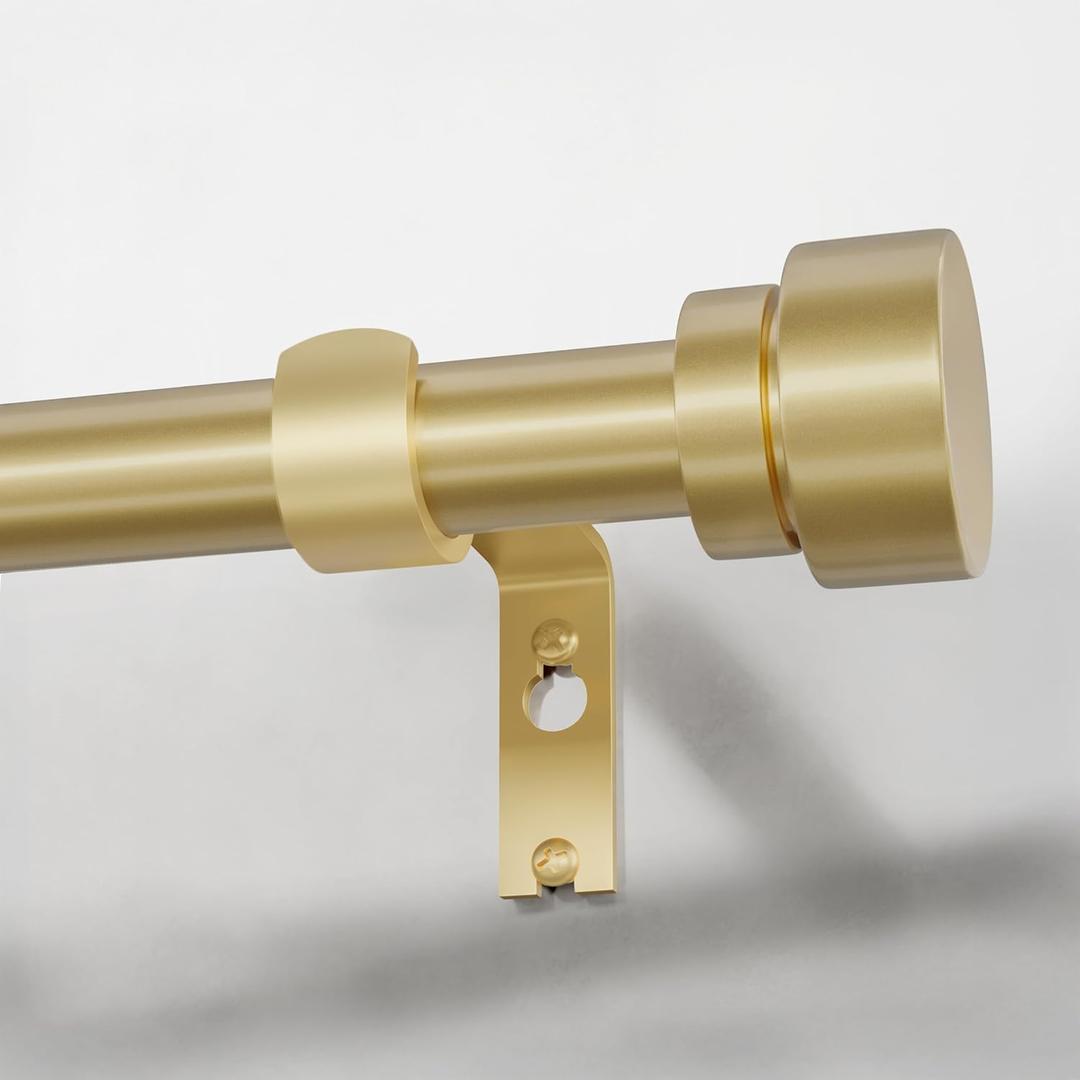 PORTRES Warm Gold Heavy Duty Curtain Rods for Windows 72 to 144 Inches Adjustable Length 1" Diameter Curtain Rod with Modern Decorative Finials for Outdoor Farmhouse Bedroom Kitchen Living Room