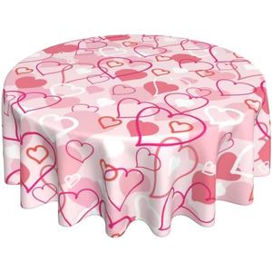 BETGINY Valentines Day Tablecloth - 60 Inch Round Pink Love Hearts - Romantic, Dust-Proof, Wrinkle Resistant, Rustic for Home Dining Room Party