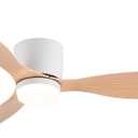 GESUM 52 Inch Ceiling Fan with Lights, Flush Mount Quiet Ceiling Fan with Remote Control, Reversible DC Motor, 6 Speeds for Indoor Outdoor (White Wood)