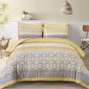 WONGS BEDDING Boho Comforter Set King Size, Yellow Bohemian Stripe Bed in a Bag 7 Pieces Comforter Sets with Sheets, Pillowcases & Shams, Reversible Soft Microfiber Bedding Set for All Season, King 104"×90"