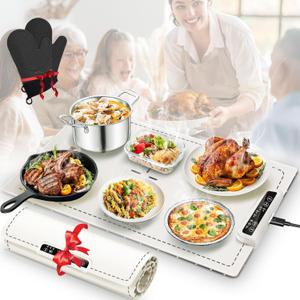 Food Warming Mat,Warming Mat for Food,Electric Warming Tray for Buffets Party,Silicone Heating Mat for Food Portable Food Warmer for Parties Home Travel (White)