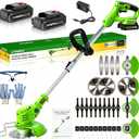 Electric Weed Wacker Cordless,3 in 1 Weed Eater Battery Powered Brush Cutter String Trimmer Edger,with 2 * 2000mAh Battery and Charger Metal Blade,Stringless Weed Trimmer for Garden and Yard Lawn