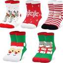 techcity 5 Pairs Boys Girls Christmas Socks Warm Fleece Stockings for Kids Funny Cute Christmas Gift for 1-12 Years Old (White Red Green Xmas)