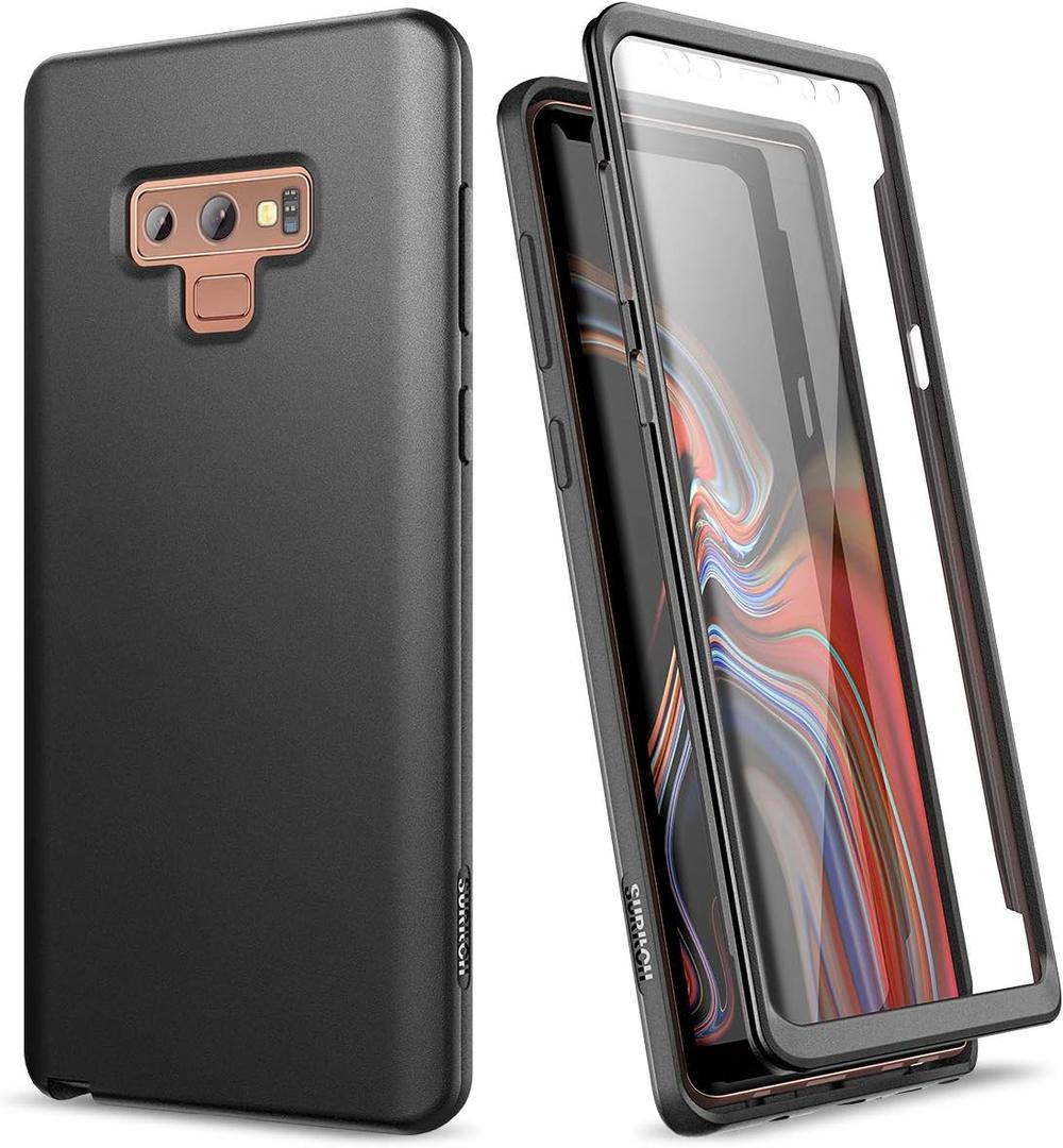 SURITCH Case for Samsung Galaxy Note 9, Built in Screen Protector, Support Wireless Charging, Soft TPU Back Cover + PC Bumper Full Body Protective Case, Shockproof, 6.4" (Matte Black)