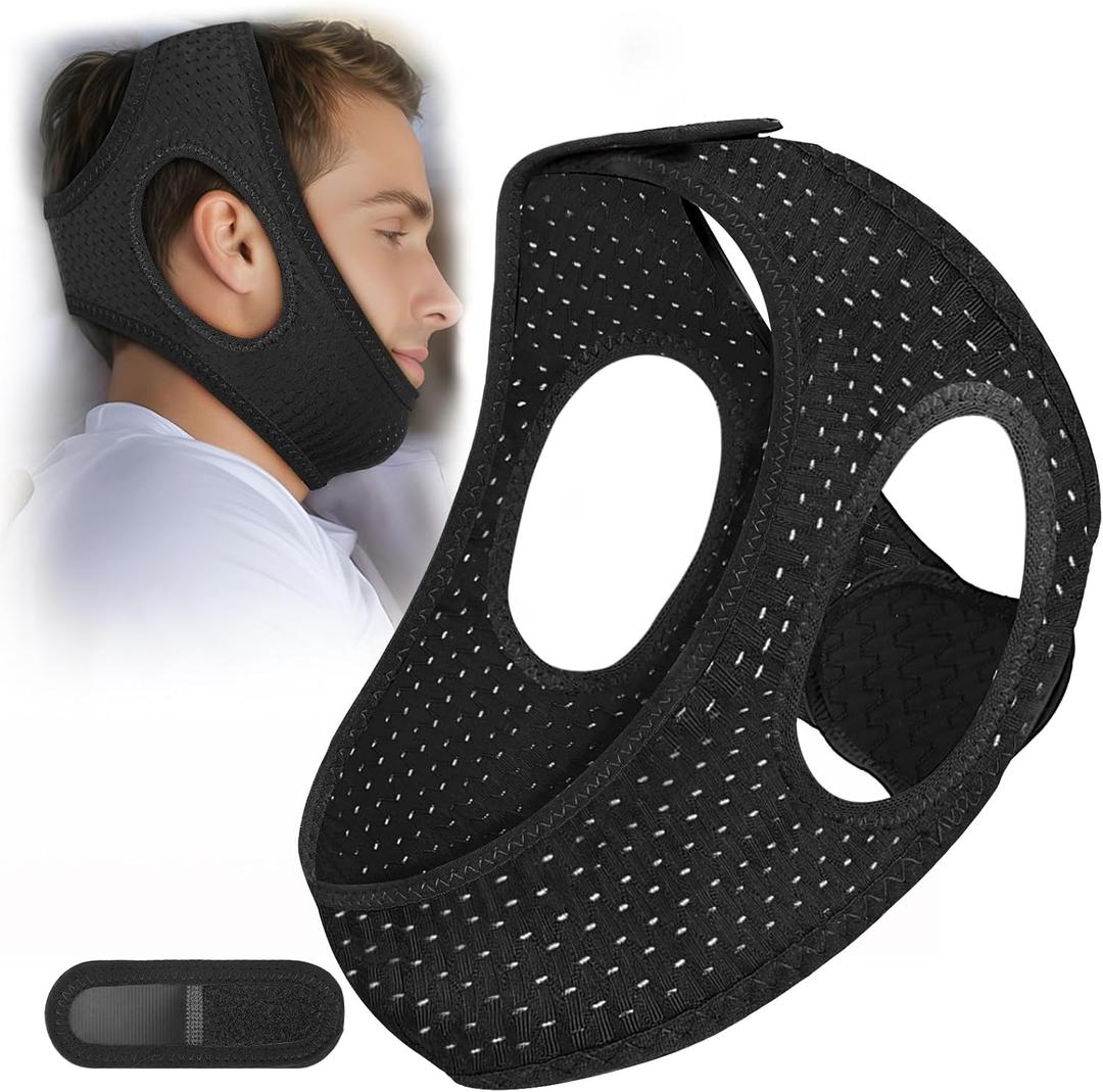 Chin Strap for Sleeping, Premium Anti-Snoring Chin Strap, Sleep Apnea Devices for Better Rest, Snoring Solution for Men and Women to Keep Mouth Closed, Comes with Extension Strap, Black, 23in