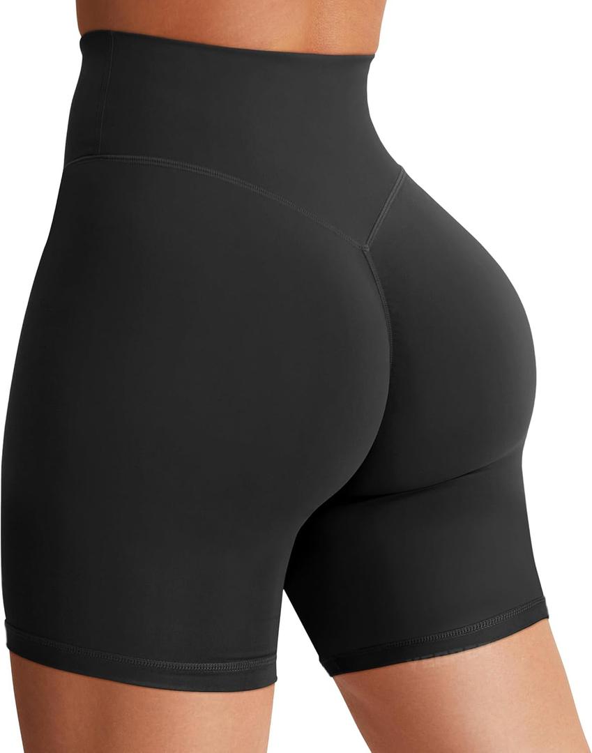 YEOREO Women's Biker Shorts 3.6" /4.5" / 6" Workout Gym Shorts Craze High Waist Tummy Control Hidden Scrunch Running Yoga (Black)