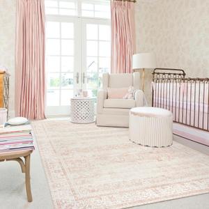 Pink Area Rug for Living Room Soft Washable Faux Wool Neutral Boho Floral Big Nursery Bed Bedroom Livingroom Carpet Size Extra Large Area Rugs 8x10
